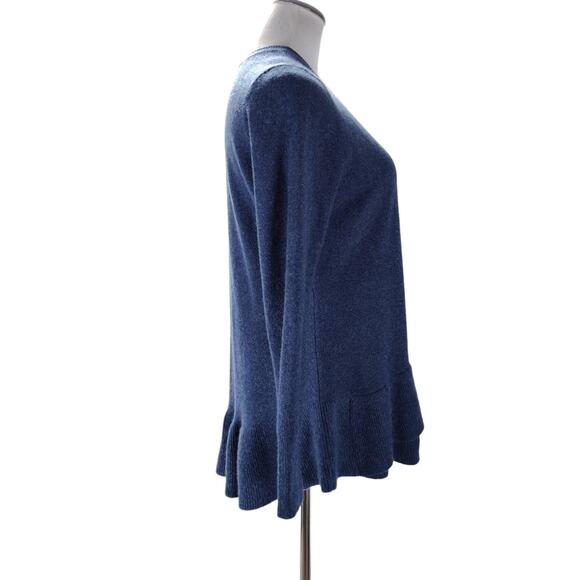 Isaac Mizrahi Live Cashmere Sweater M Blue Ruffle Hem Peplum Knit - Picture 3 of 10